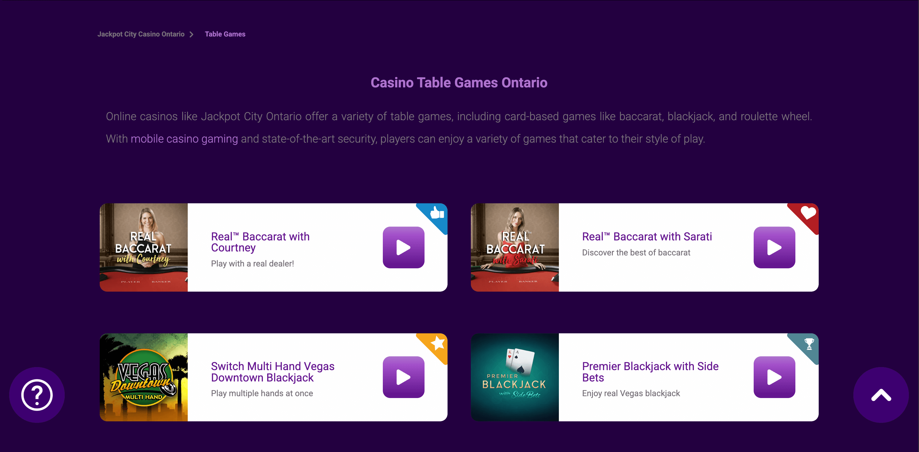 Jackpot City Ontario Table Games