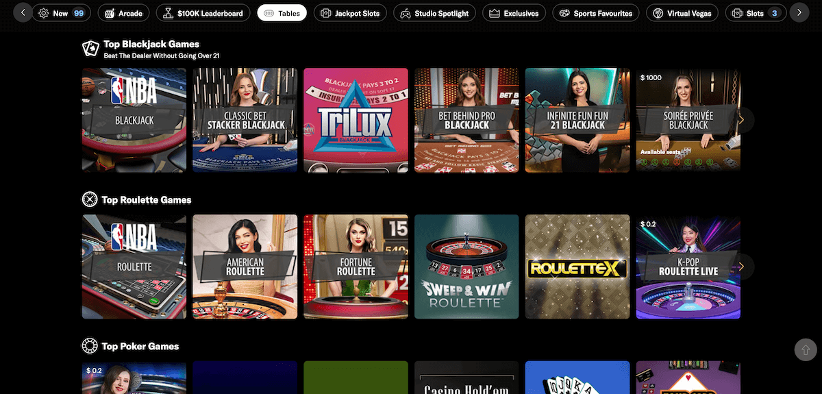 BetMGM Ontario Casino Tables