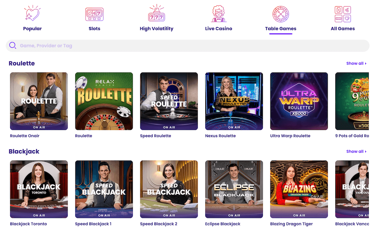 Wildz Casino Ontario Table Games