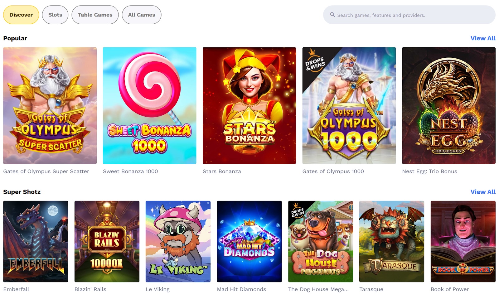 Shotz Casino games