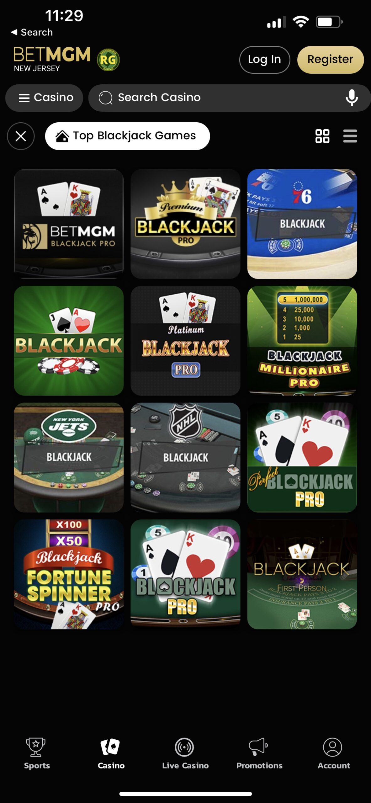 BetMGM Casino Blackjack App Screenshot
