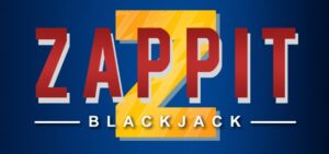 Logo de Zappit Blackjack con fondo azul y una Z amarilla en el fondo. 
