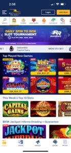Menú principal de la app de BetRivers Casino 
