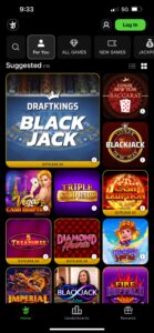 Menú principal de la app de DraftKings Casino 
