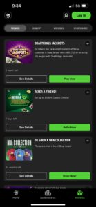App de DraftKings Casino con el menú de recompensas 
