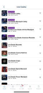 Sección de la app de FanDuel Casino con Live Dealers
