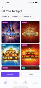 Pantalla de la app de Hard Rock Bet con juegos de Jackpots