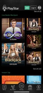 App de PlayStar Casino en la sección de Live Dealer