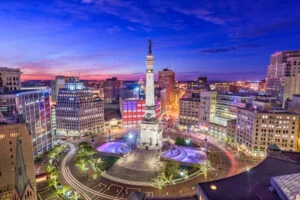 Indianapolis USA skyline over monument circle