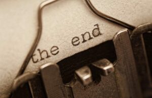 The end, words written on old vintage typewriter