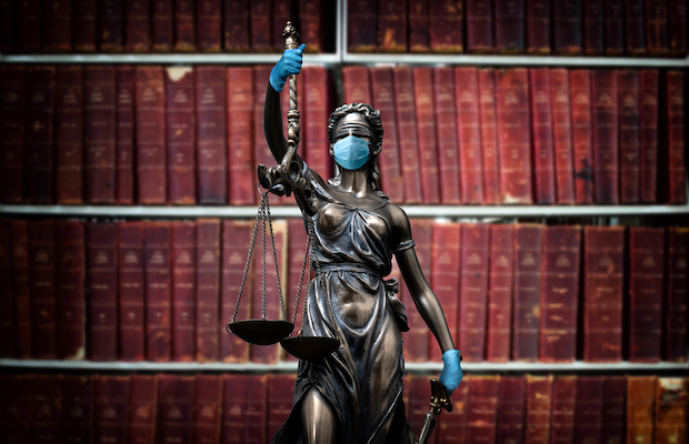Justice Statue with mask and Gloves