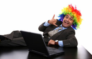 Businessman With clown colored hair