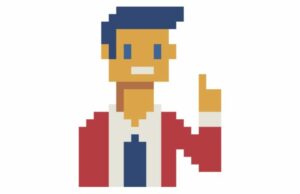 A drawing of a man pointing his finger up