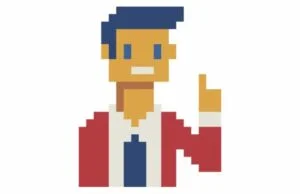 A drawing of a man pointing his finger up