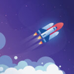 Rocket ship blasting off across the sky to represent fastest payout online casino