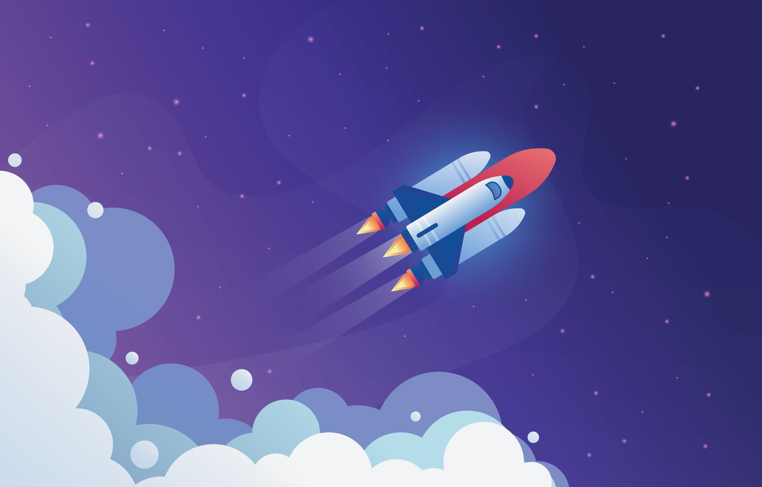 Rocket ship blasting off across the sky to represent fastest payout online casino
