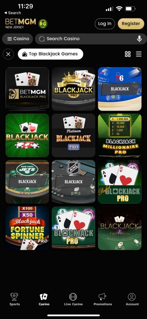 BetMGM Casino Blackjack App Screenshot