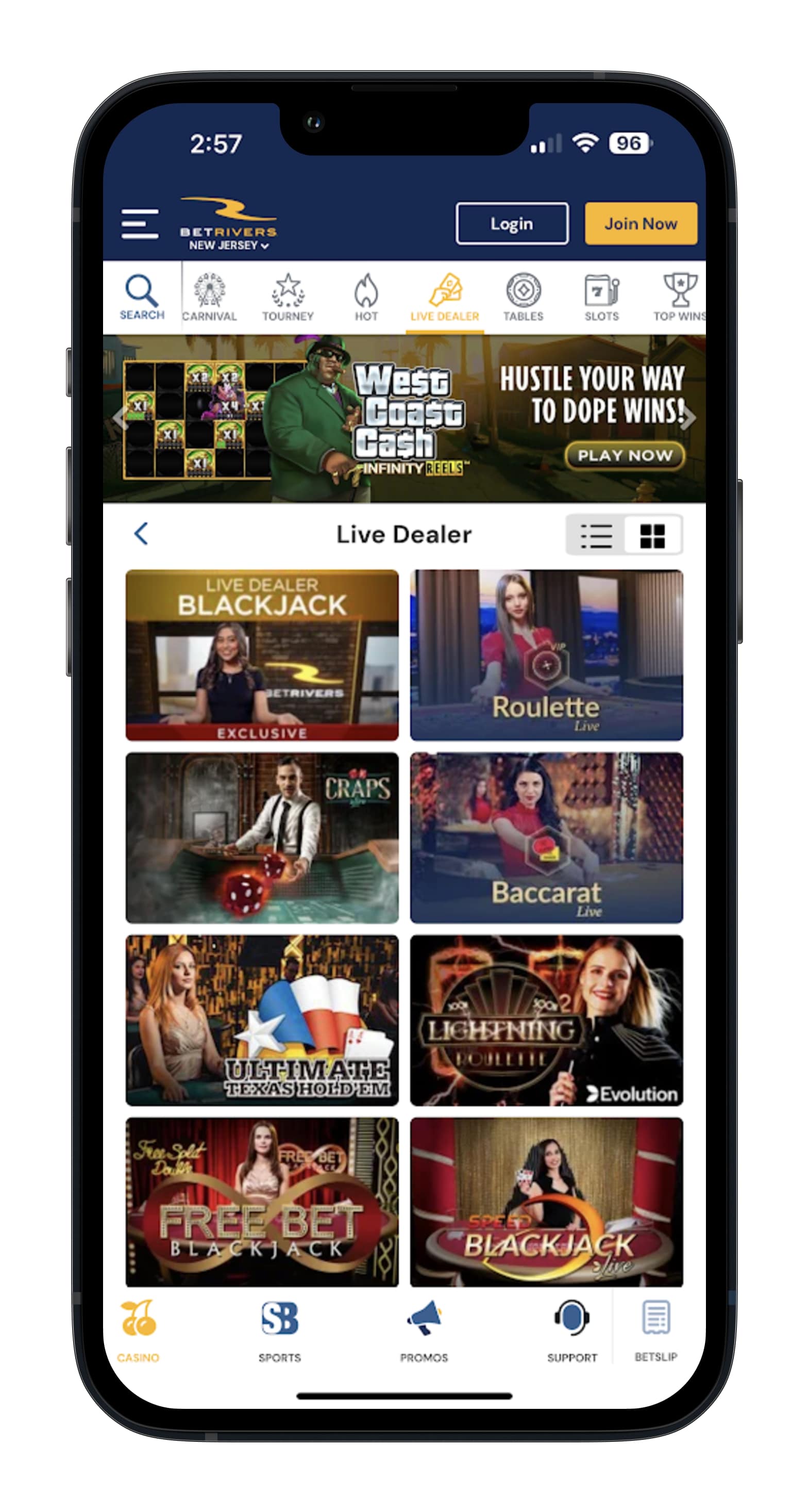 BetRivers App Live Dealer Screenshot