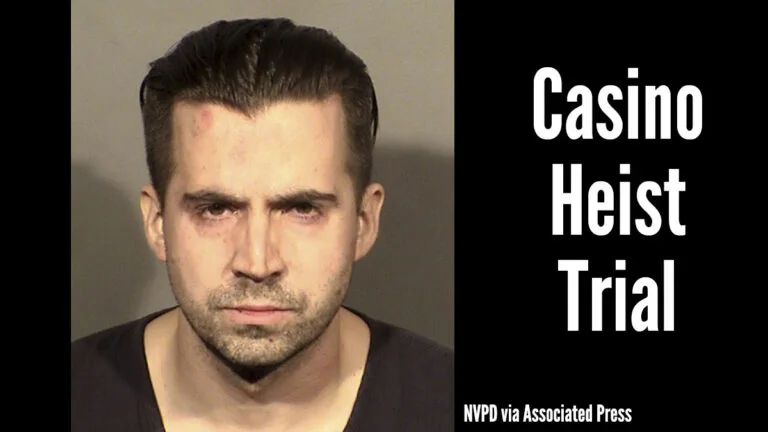 A jury trial began July 10, 2023, in a federal case accusing former Las Vegas police officer Caleb Rogers in three casino heists over a four-month span that netted more than $85,000.