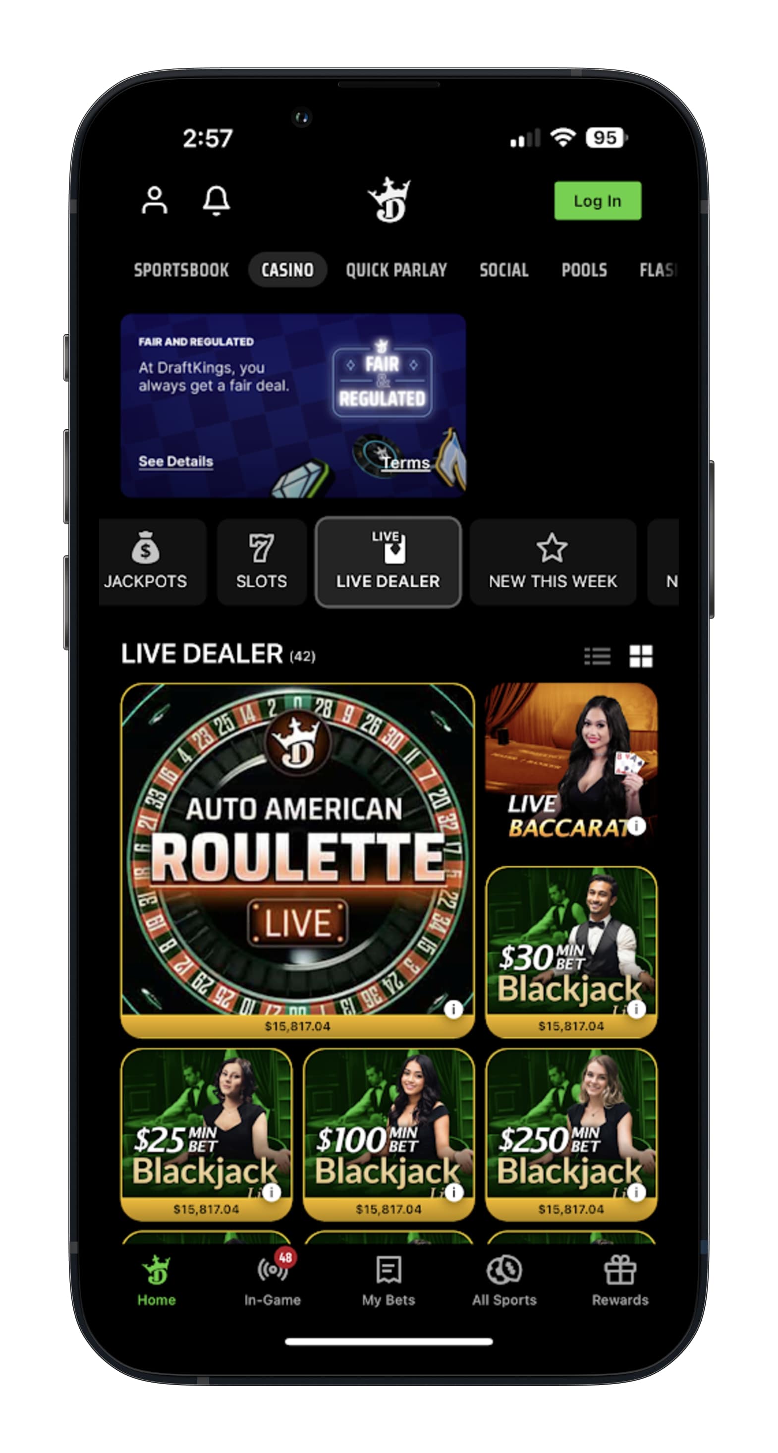 DraftKings App Live Dealer Screenshot