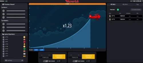 This is a screenshot from the 1X2 Network crash game Maverick