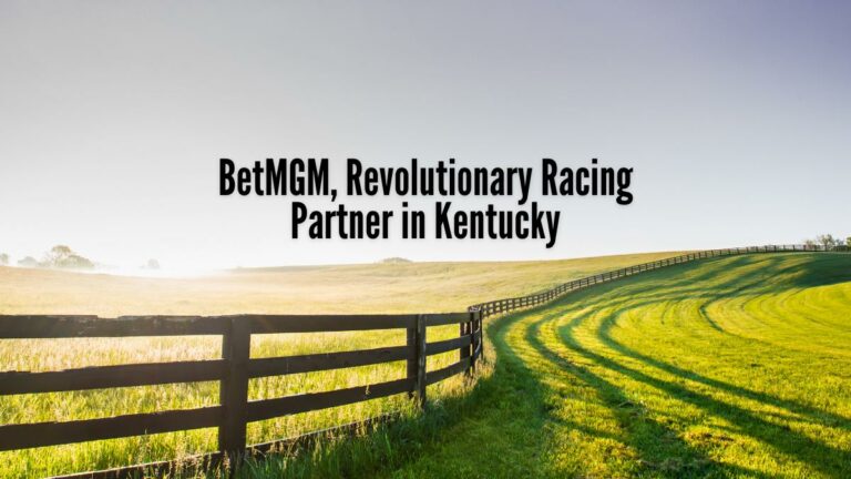 betmgm partners with revolutionary racing in kenticky. Image: fence weaves through green grassy field under big grey sky