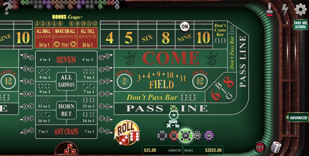 DraftKings Craps Screenshot