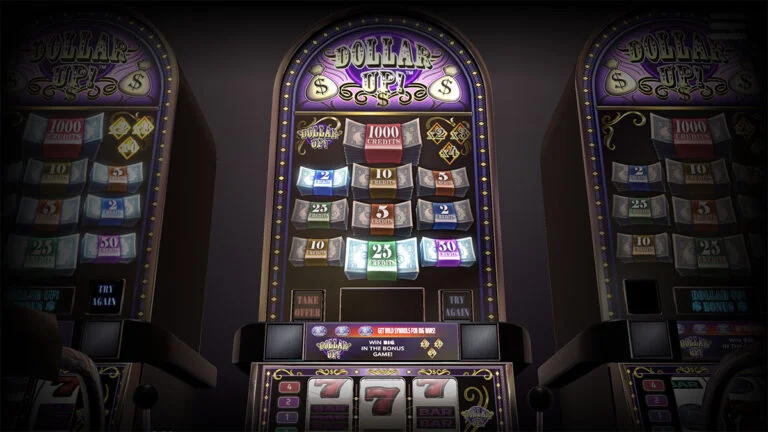 The intro to DraftKings' Dollar Up! is an animated first-person stroll through a virtual casino.