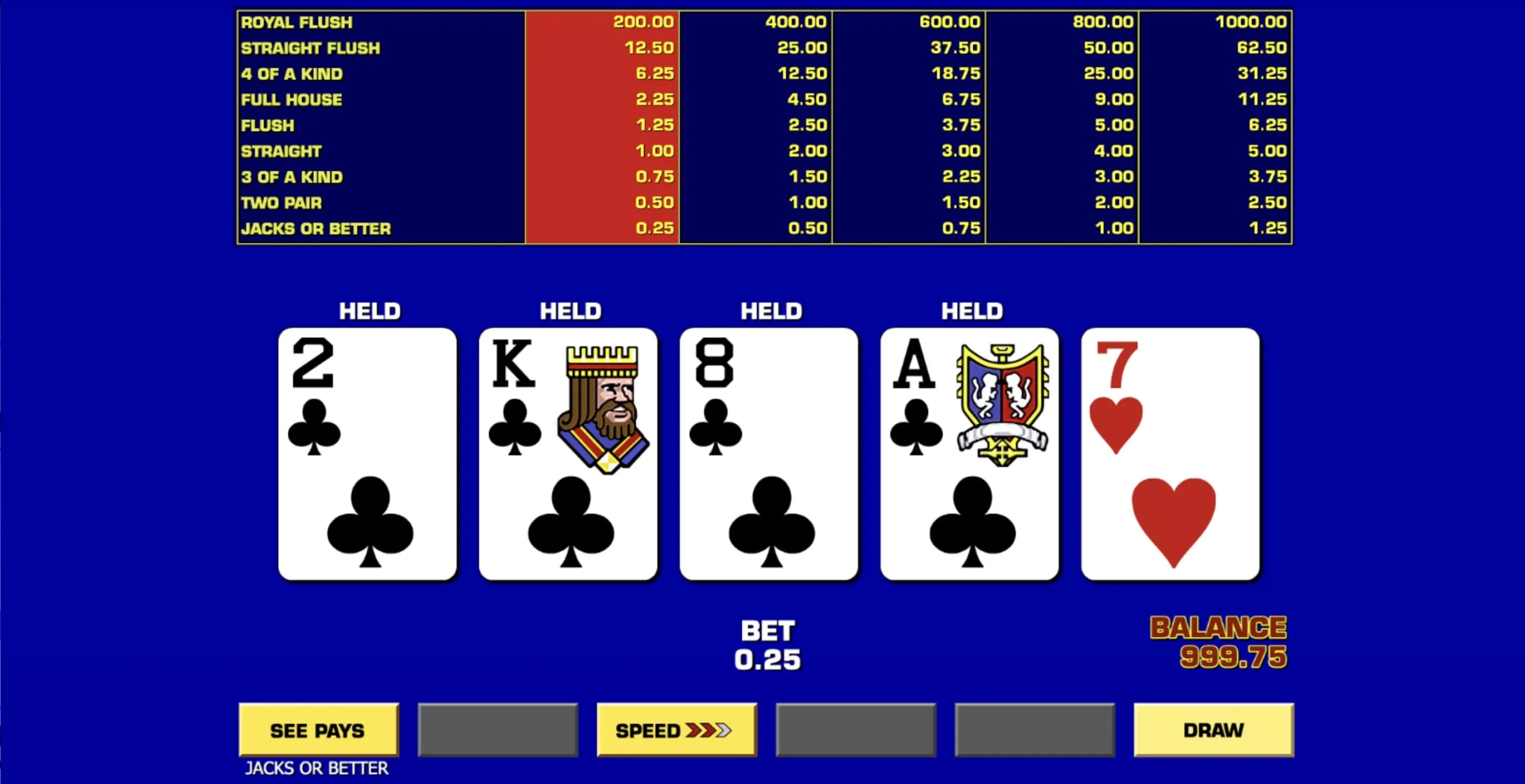 Game King Video Poker Jacks or Better Screenshot