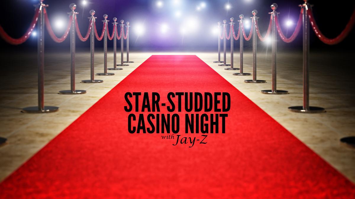 jay-z will host a star-studded blackjack fundraising for reform alliance in atlantic city. Image shows a red carpet. text reads star-studded casino night with jay-z
