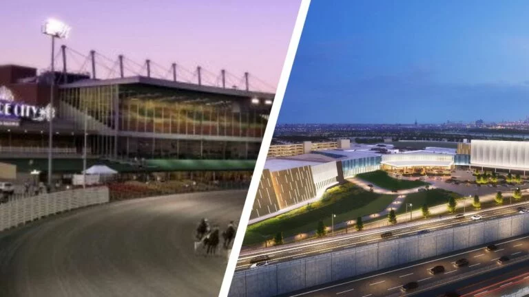 The image on the left is of the current Empire City Casino in Yonkers. The second is an artist's rendering of a proposed MGM Empire City.