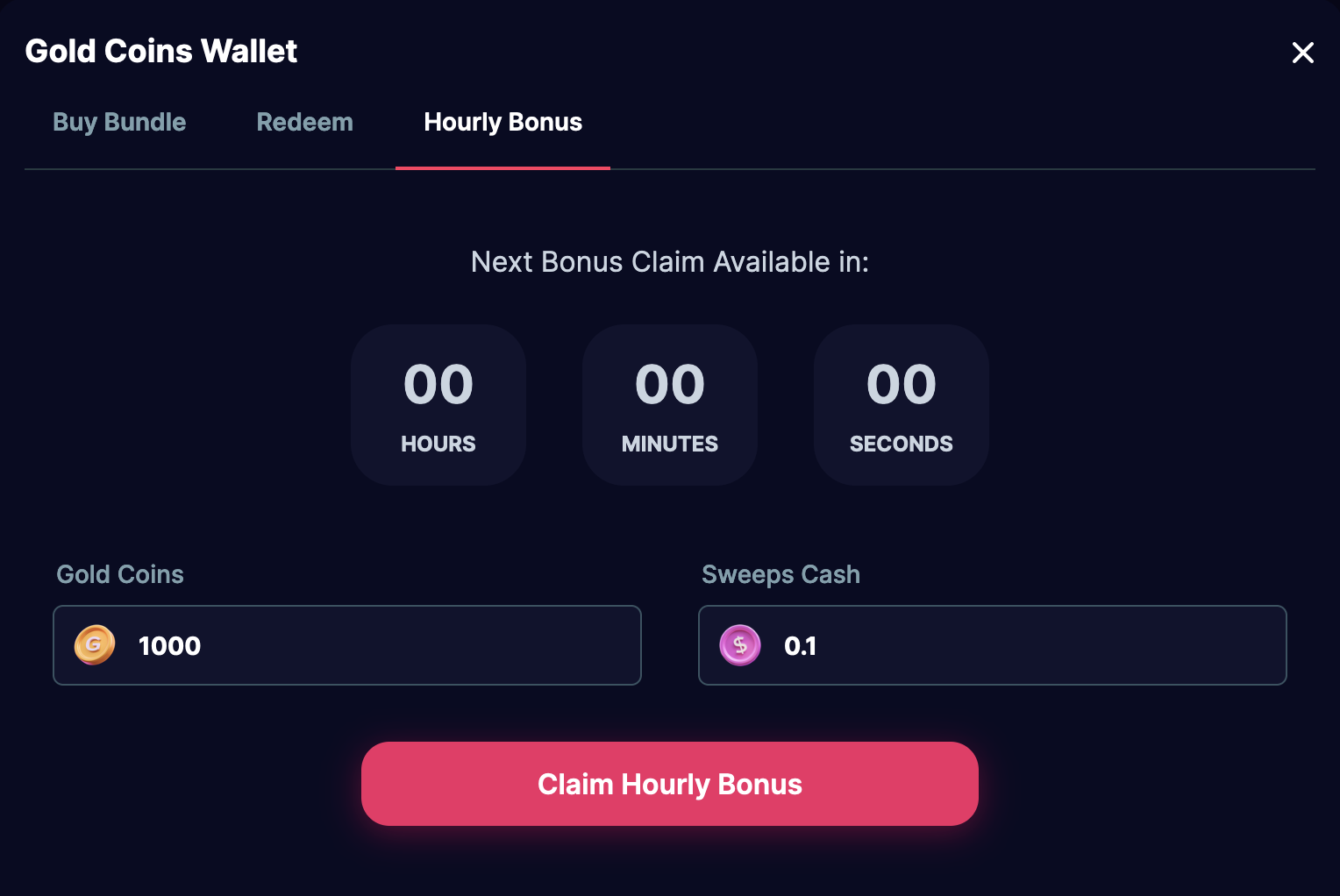 Pantalla de Chanced con la billetera de Gold Coins.