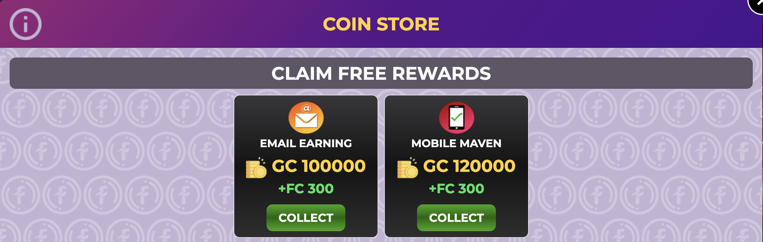 La pantalla de Fortune Coins para reclamar recompensas gratuitas.