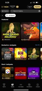 Pantalla de la app de BetMGM Casino 