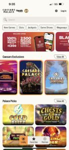 Interfaz de la aplicación Caesars Palace desde el lobby de juego