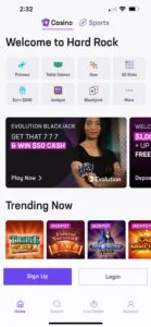 Hard Rock Bet Casino NJ Screenshot Home