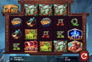 Munition Mine is a slot game featuring dwarves and goblins digging for gold. It offers the chance to win free spins or a hold-and-spin bonus round.