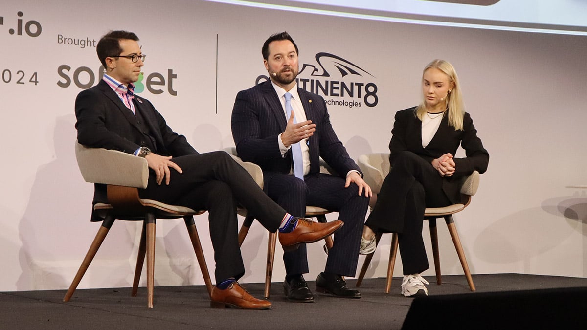 Shawn Fluharty spoke about the West Virginia gambling data sharing bill during a panel at iGaming NEXT in New York City