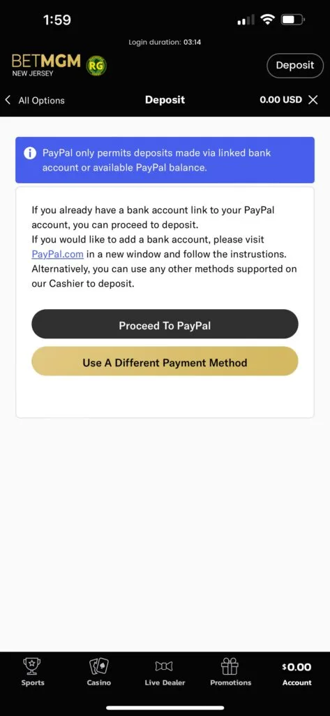 BetMGM PayPal Deposit Screenshot Step 4