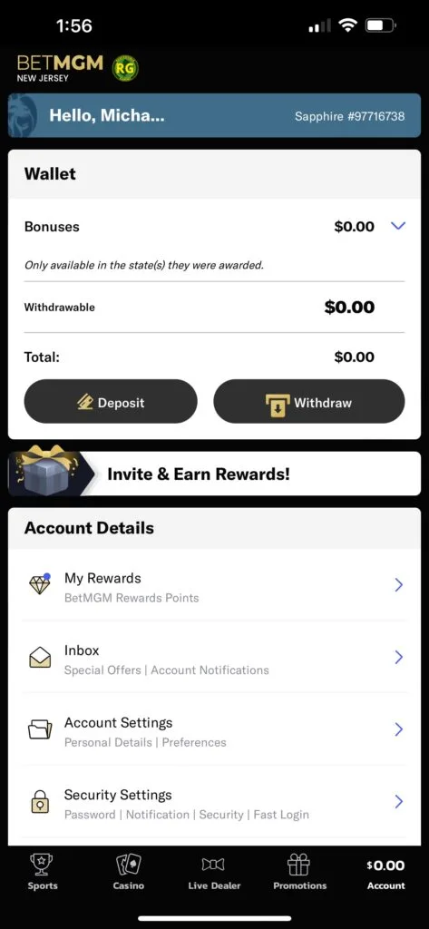 BetMGM PayPal Deposit Screenshot Step 1