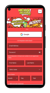 Hello Millions signup form