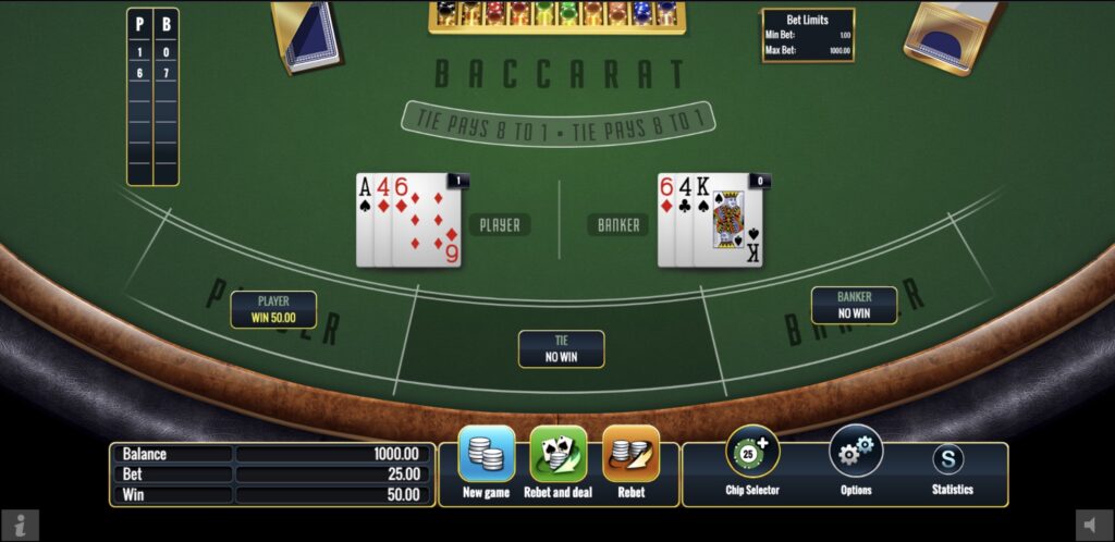 Player Wins in Baccarat Screenshot