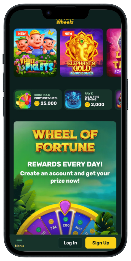 Fortune Wheelz Casino homescreen