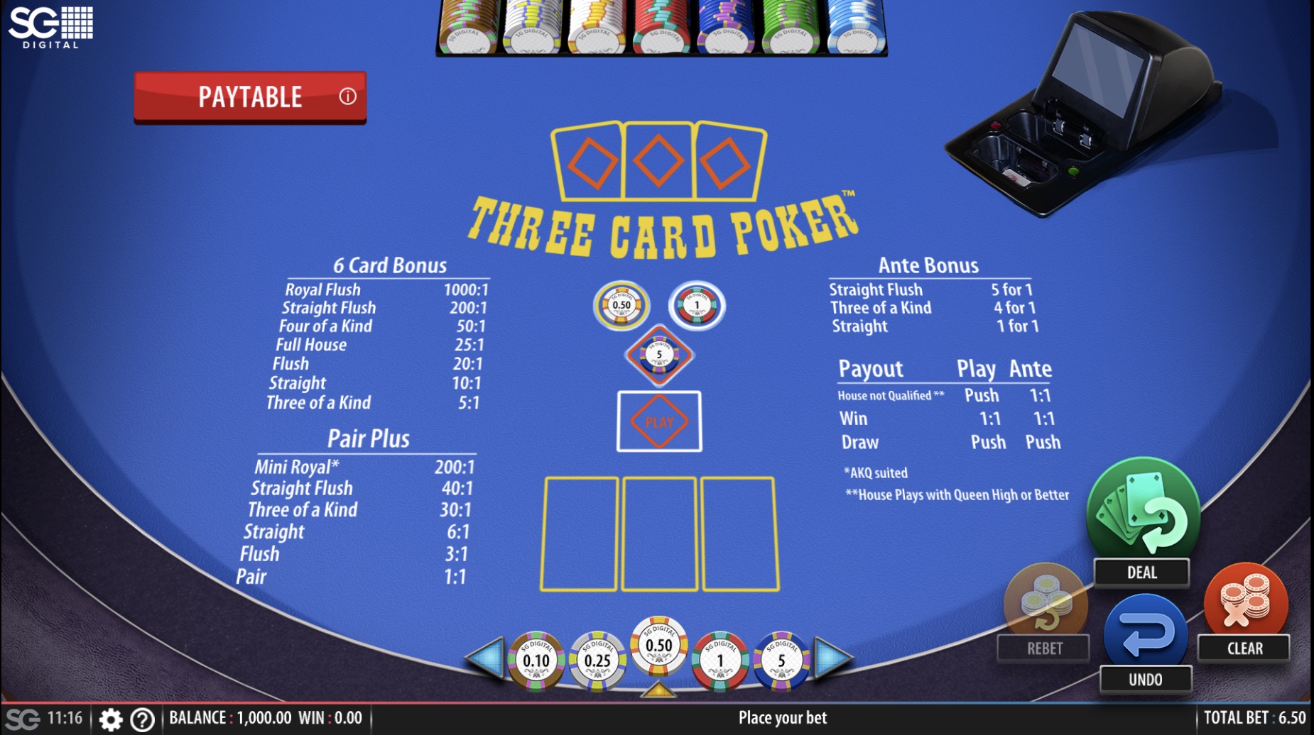 Three Card Poker Screenshot Placing Bet
