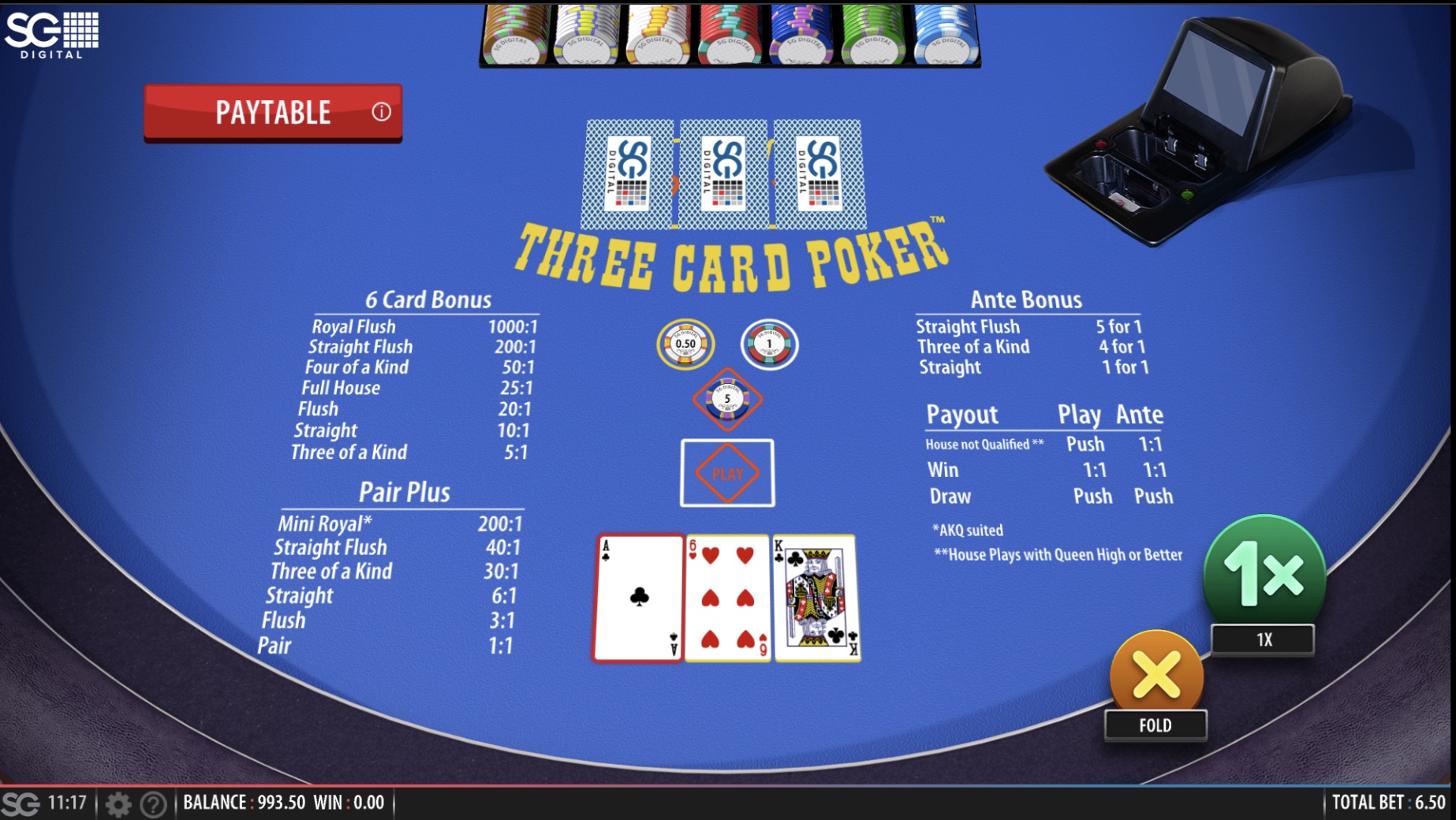 Three card poker initial hand