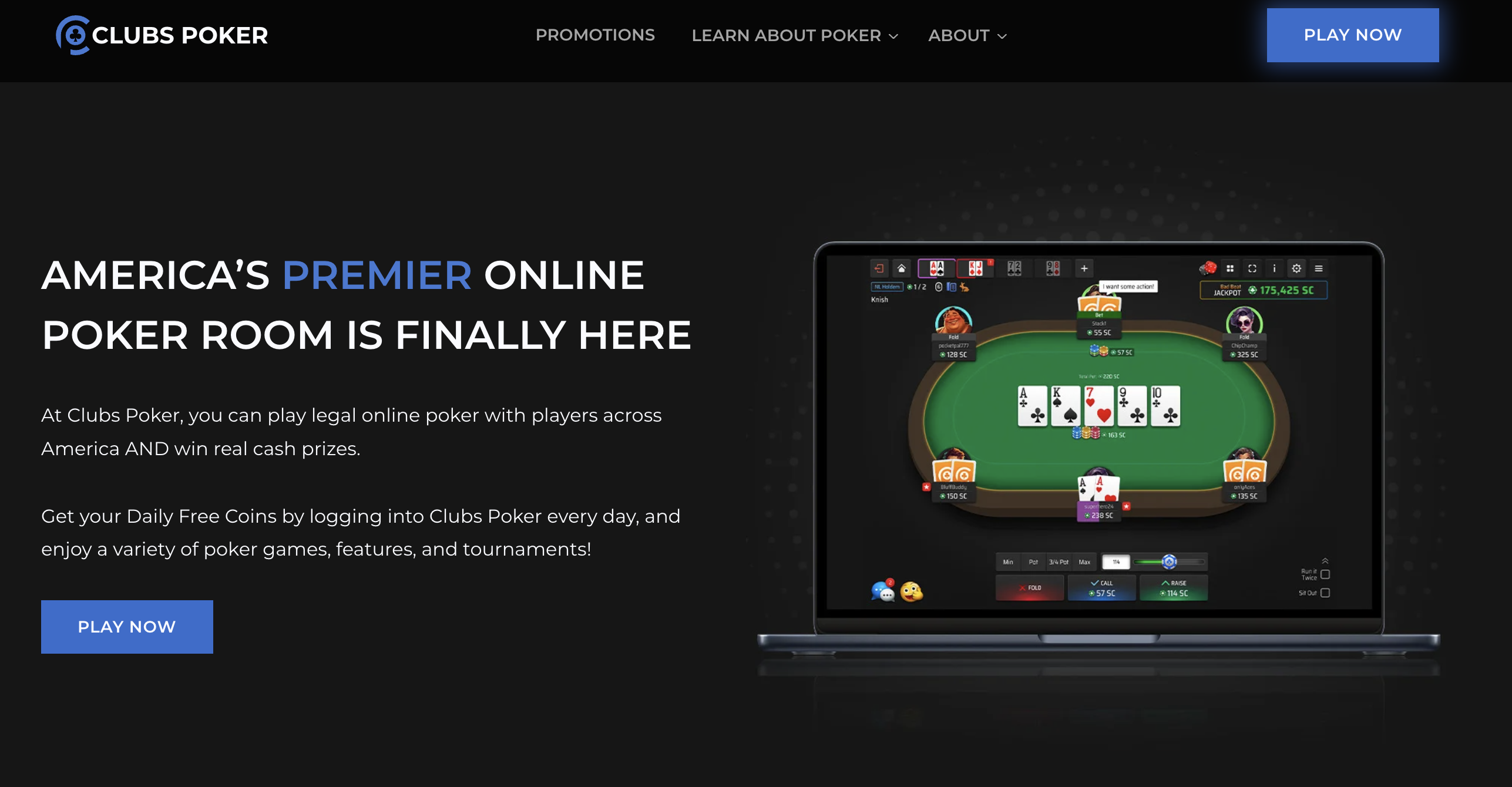 New home screen for Clubs Poker social casino