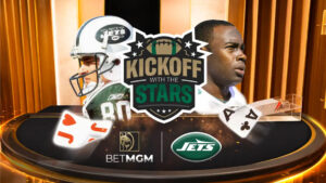 BetMGM's Kickoff With The Stars provides players with an opportunity to play Evolution live dealer Infinite Blackjack with former NY Jets players Wayne Chrebet and Tony Richardson.