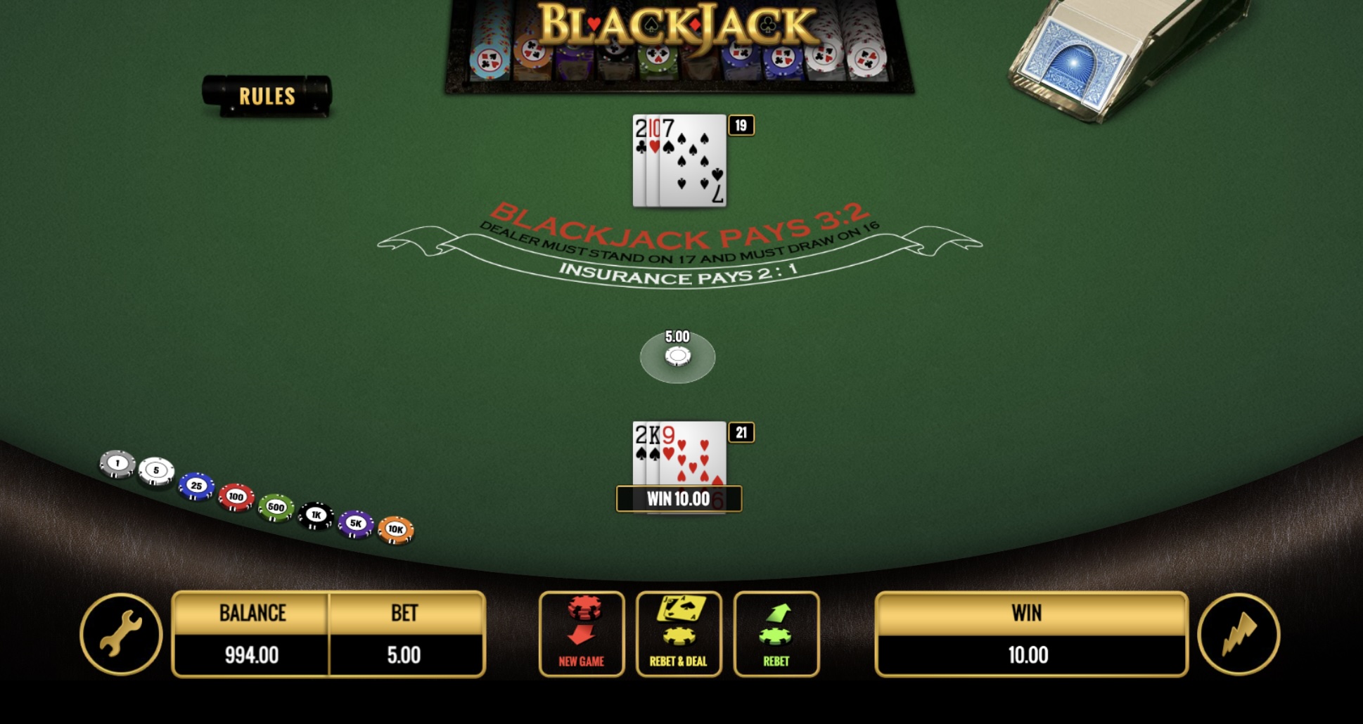 Blackjack Win Screenshot