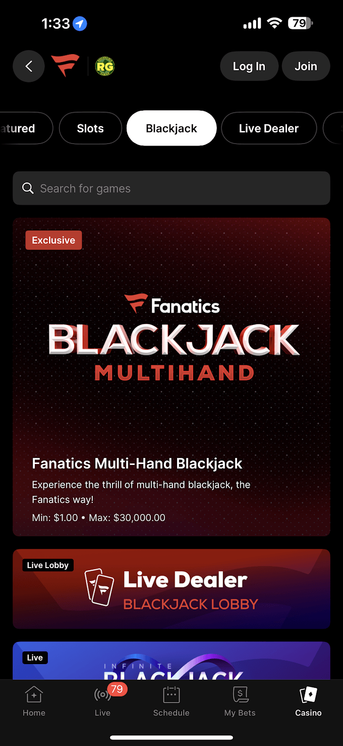 Fanatics Casino Blackjack Screenshot