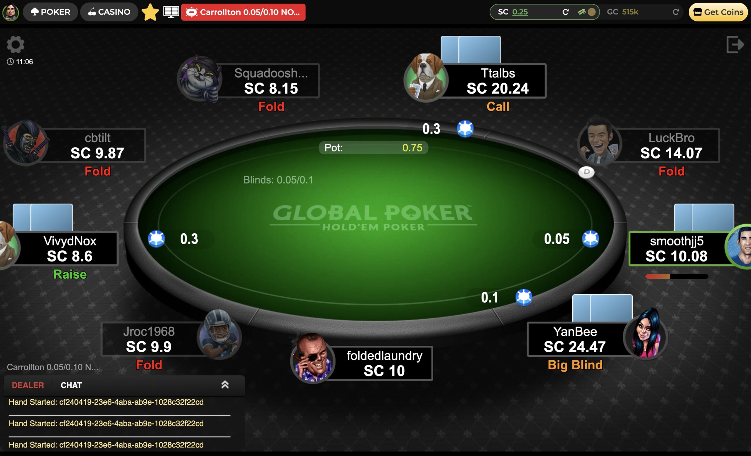 Global Poker Online Poker Table Screenshot